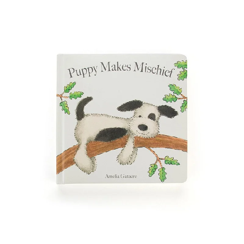 Soft and cozy Jellycat high-quality craftsmanshipJellycat Book Puppy Makes Mischief (Bashful Black & Cream Puppy)