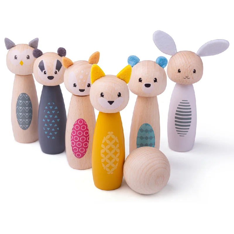 naturally finished and non-toxic wooden toys                   Bigjigs Toys Woodland Animal Skittles