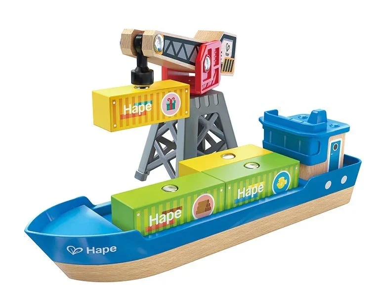 eco-friendly and safe wooden toys                   Cargo Ship and Crane Hape