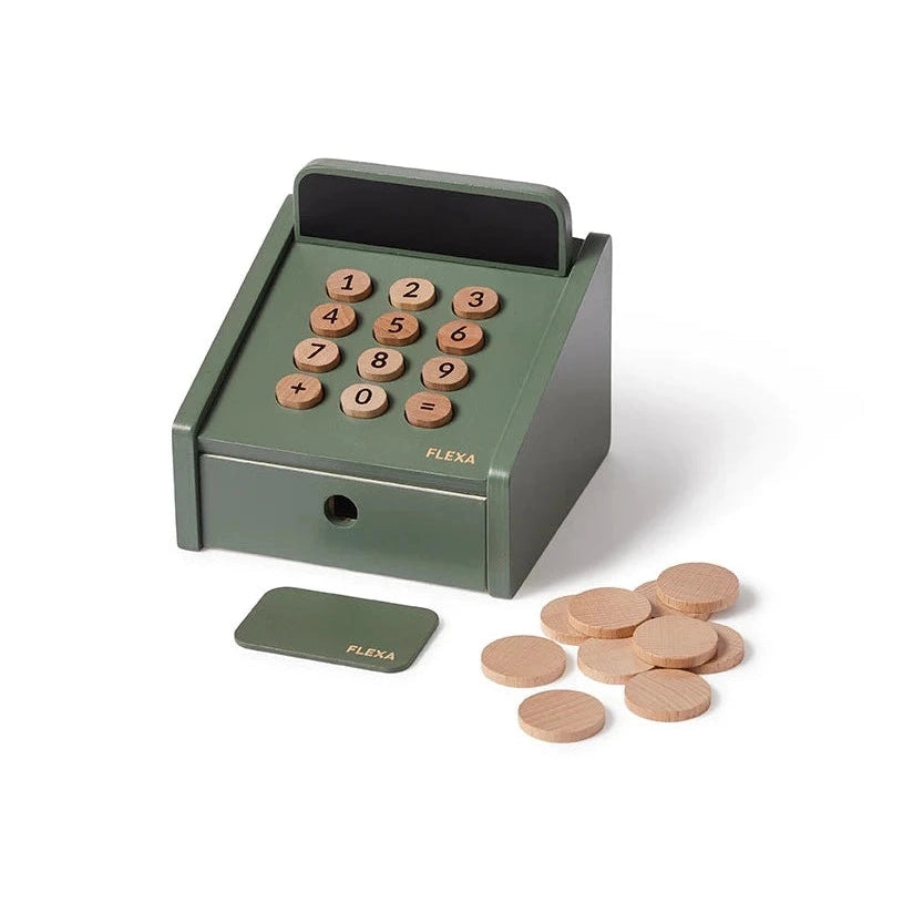 intricately carved wooden toys                   Cash Register