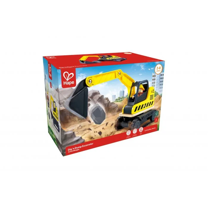 safe and durable wooden toys                   Dig 'n Dump Excavator Hape