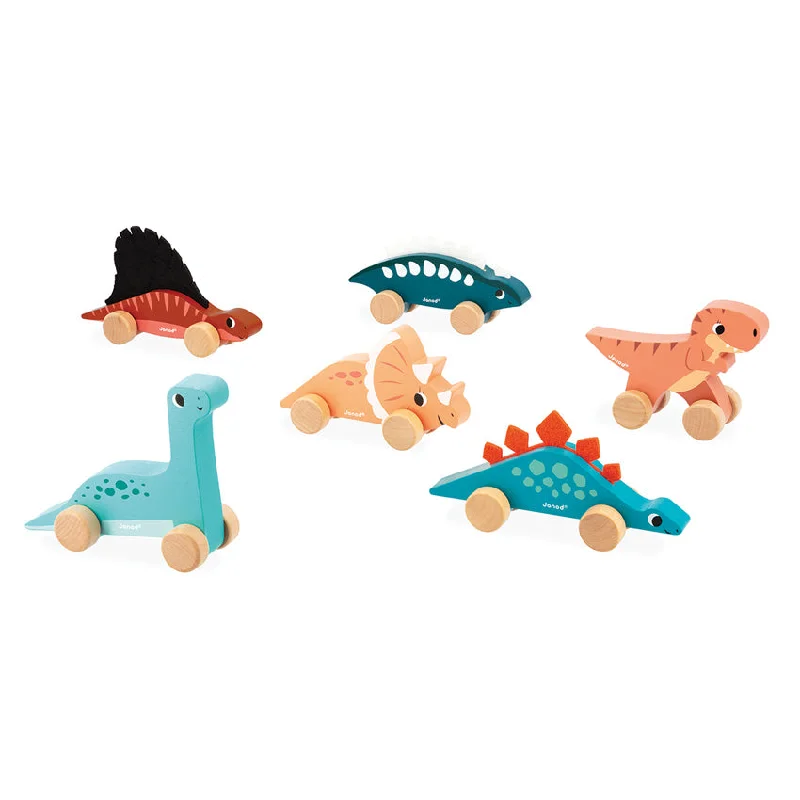 skillfully made wooden toys               Dino Push-Alongs