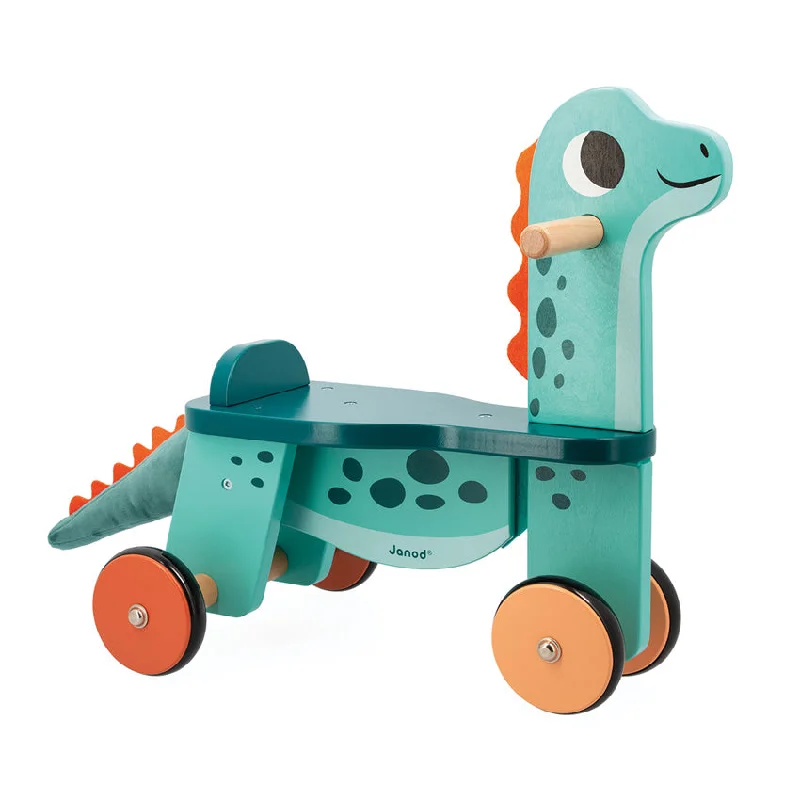 skillfully crafted wooden toys                   Dino Ride On Portosaurus
