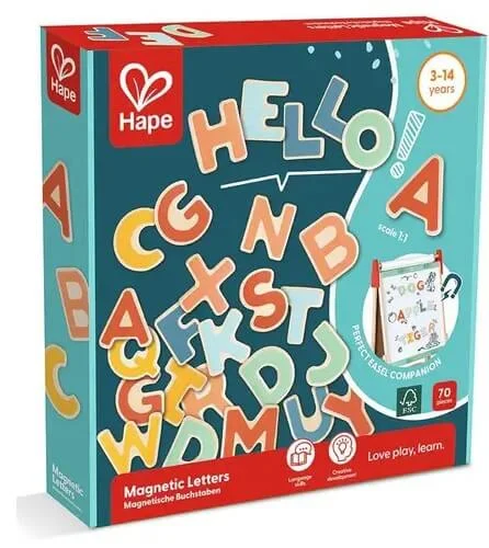 naturally finished and non-toxic wooden toys                   Hape Magnetic Letters