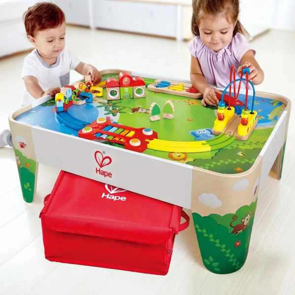 colorful wooden toys for toddlers             Hape Railway Play Table
