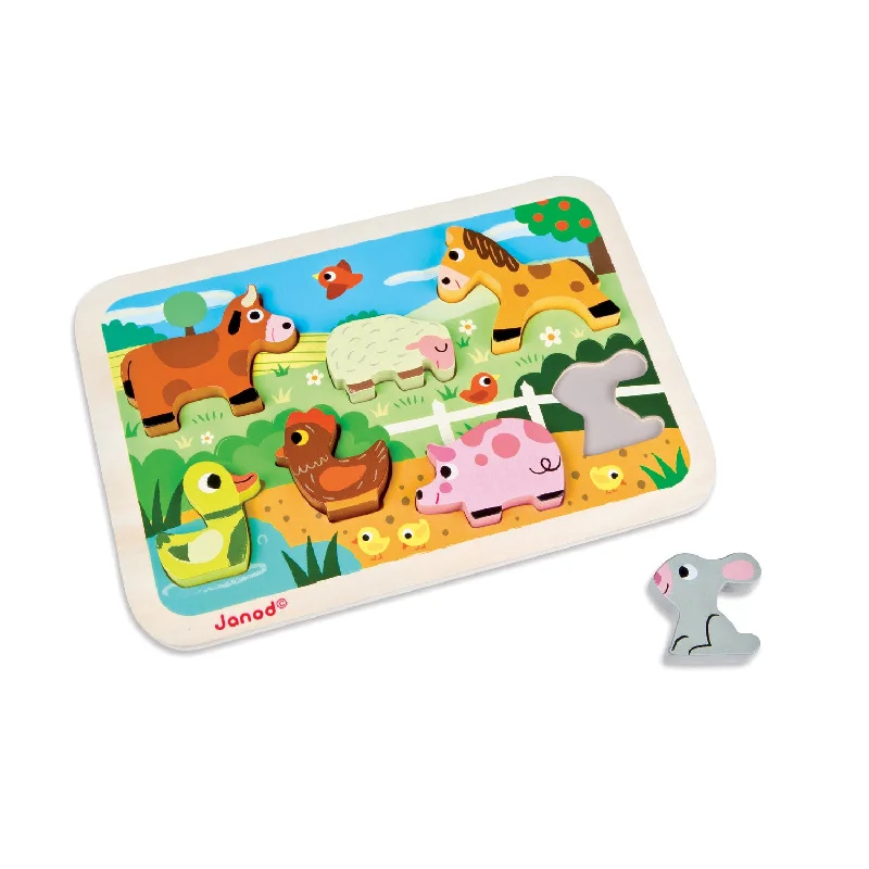 robust and engaging wooden toys for kids                   Janod Farm Chunky Puzzle