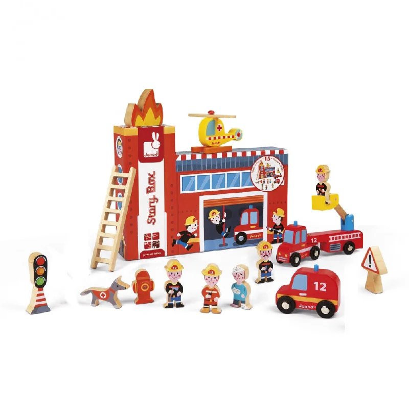 enchanting and whimsical wooden toys for children                   Janod Story Box Firefighters