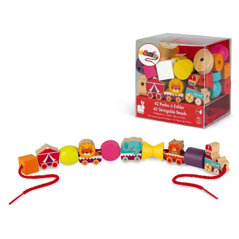 skillfully crafted wooden toys                   Janod Stringable Circus-Themed Beads