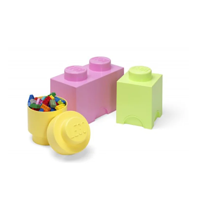 Finely detailed LEGO structuresLEGO 3-Piece Storage Brick Set | Yellow| Green | Light Purple Finely detailed LEGO structuresLEGO 3-Piece Storage Brick Set | Yellow| Green | Light Purple