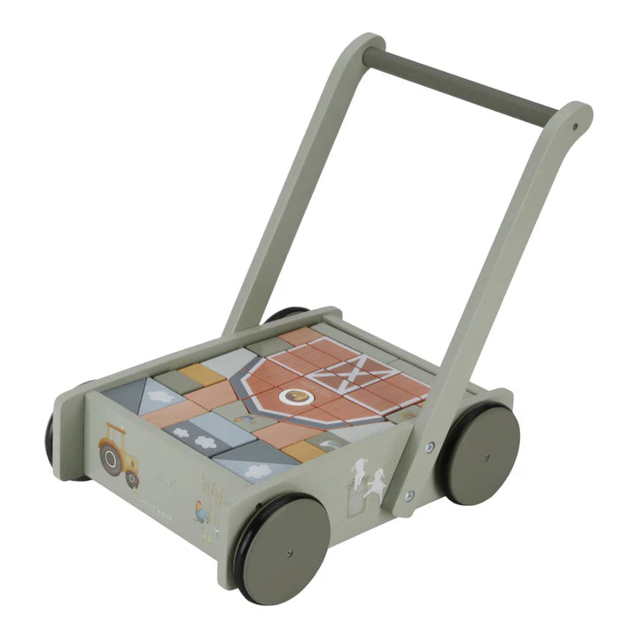 eco-friendly and safe wooden toys                   Little Farm Block Trolley