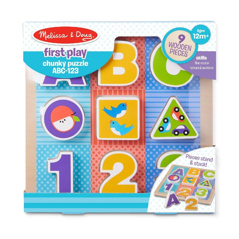 detailed wooden toys                 Melissa & Doug 11899 First Play Wooden ABC-123 Chunky Puzzle