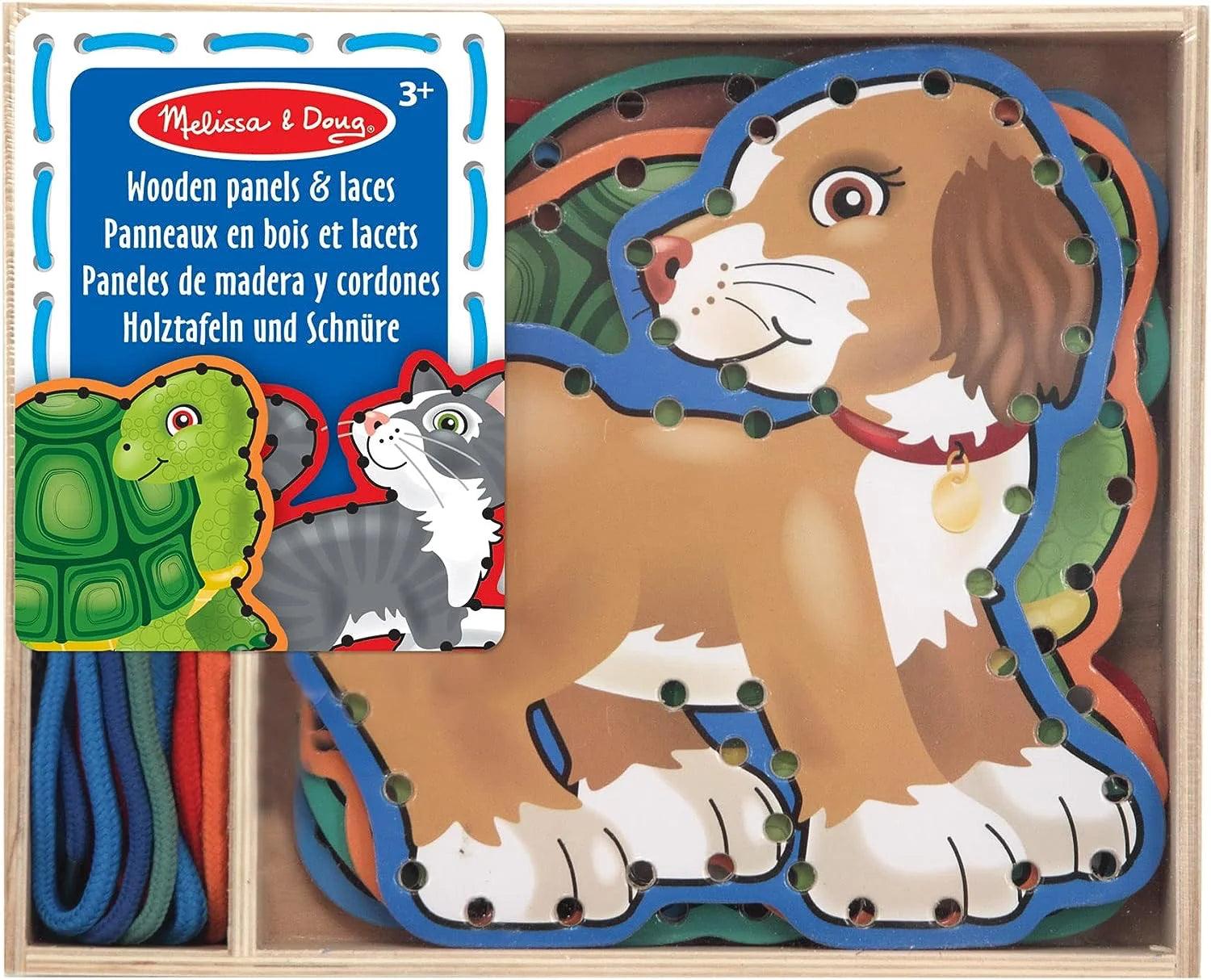 functional wooden toys               Melissa & Doug Wooden Panels & Laces Activity Set - Pets