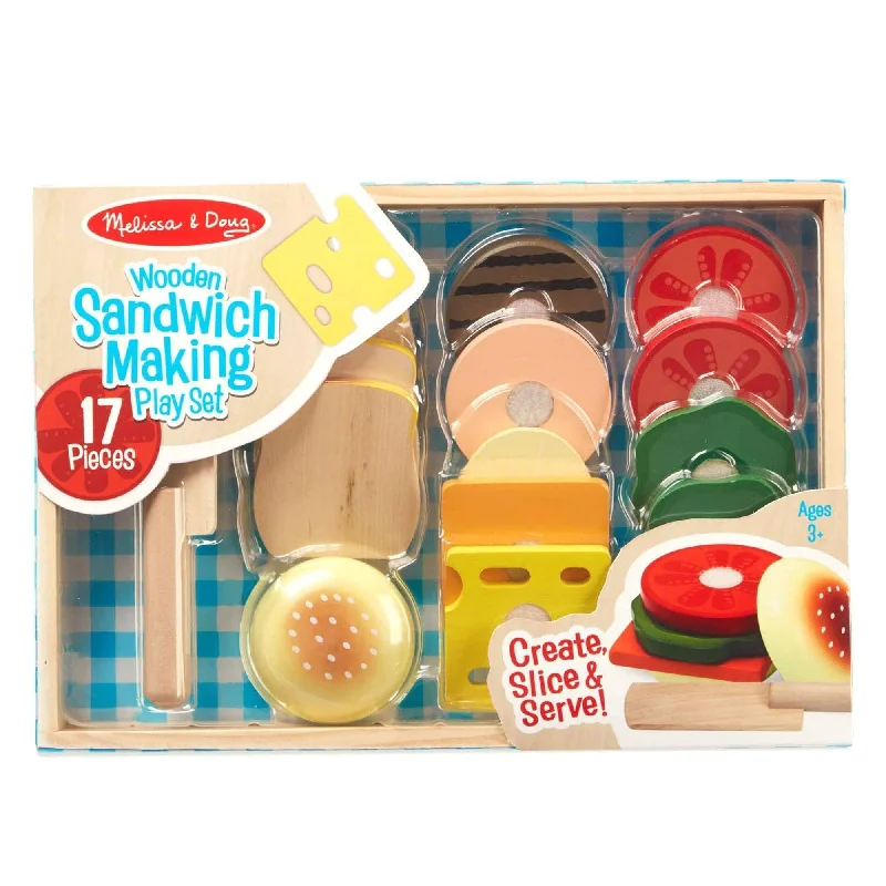 safe and durable wooden toys                   Melissa & Doug Sandwich Making Set - Wooden Play Food