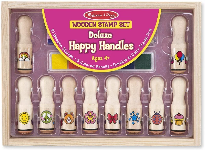 imaginative wooden toys                  Melissa & Doug Wooden Stamp Set - Deluxe Happy Handles