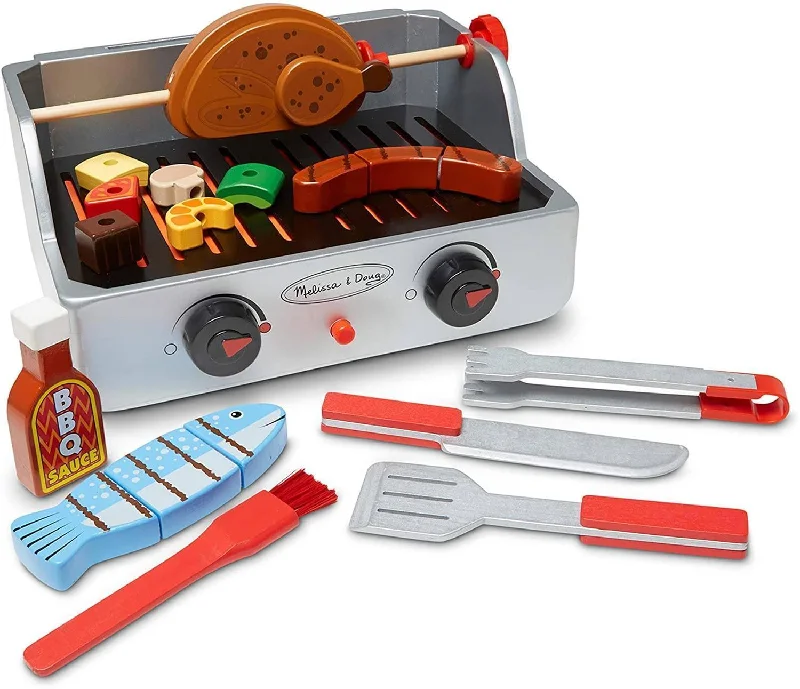 sturdy and safe wooden toys                 Melissa & Doug Wooden Rotisserie & Grill Barbecue Play Set