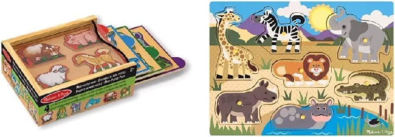 naturally finished and non-toxic wooden toys                   Melissa & Doug Animals Mini-Puzzle Pack & Wooden Toy Peg Puzzle