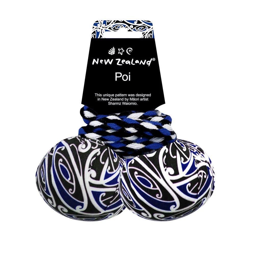 colorful and cheerful wooden toys                   Patterned Poi Blue