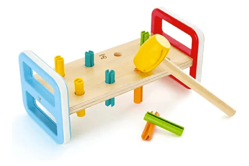 colorful and cheerful wooden toys                   Rainbow Pound-A-Peg Bench - Hape