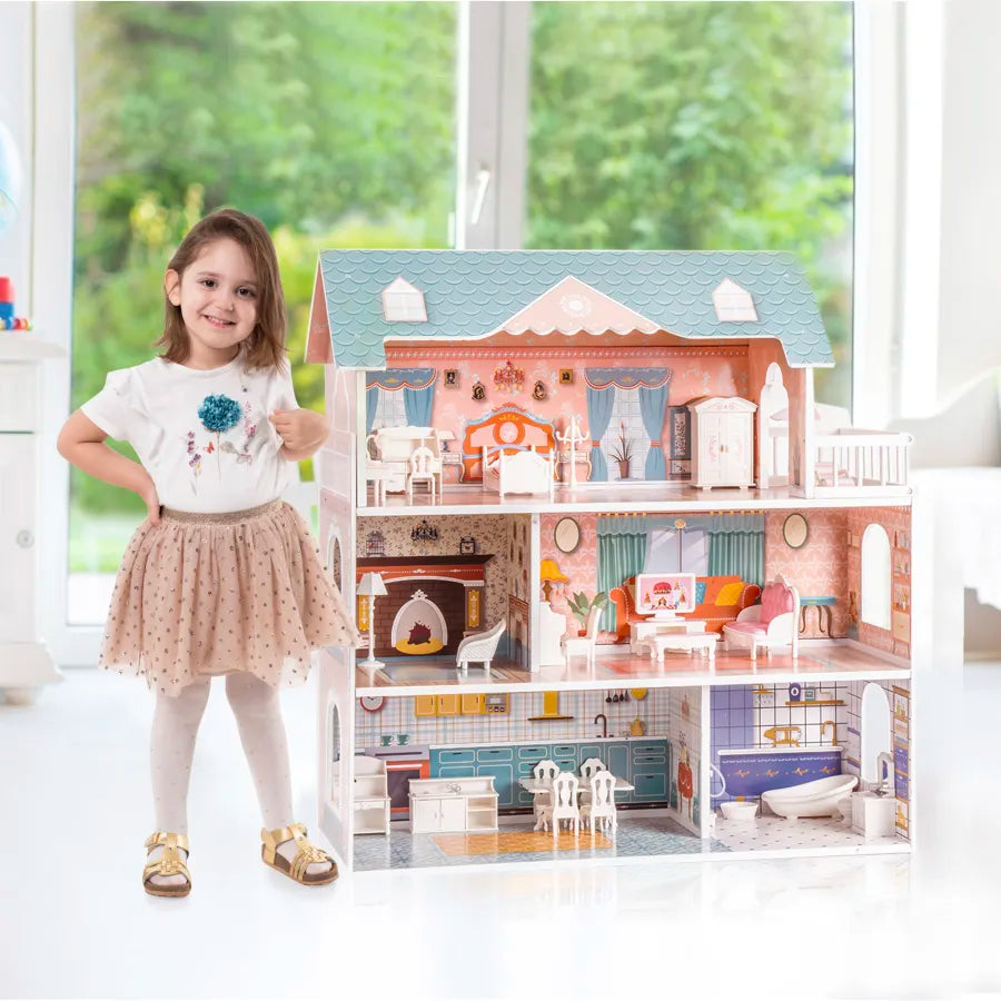 traditional wooden toys                   ROBUD Wooden Dollhouse with Furniture