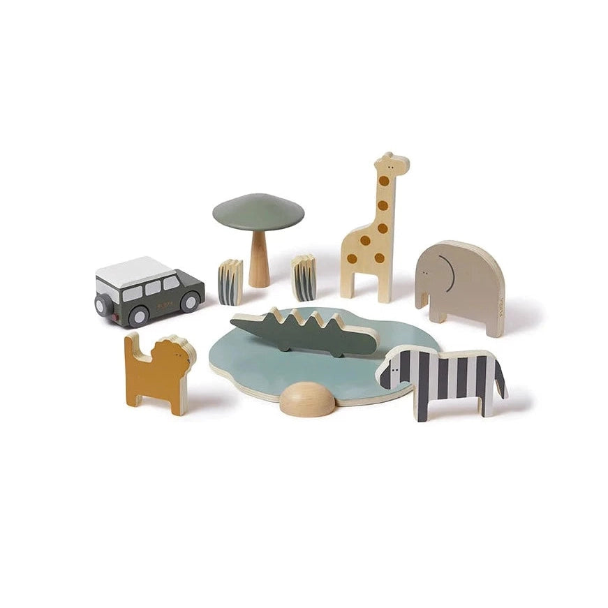 eco-friendly and sustainably made wooden toys                   Wooden Safari Animals and Jeep