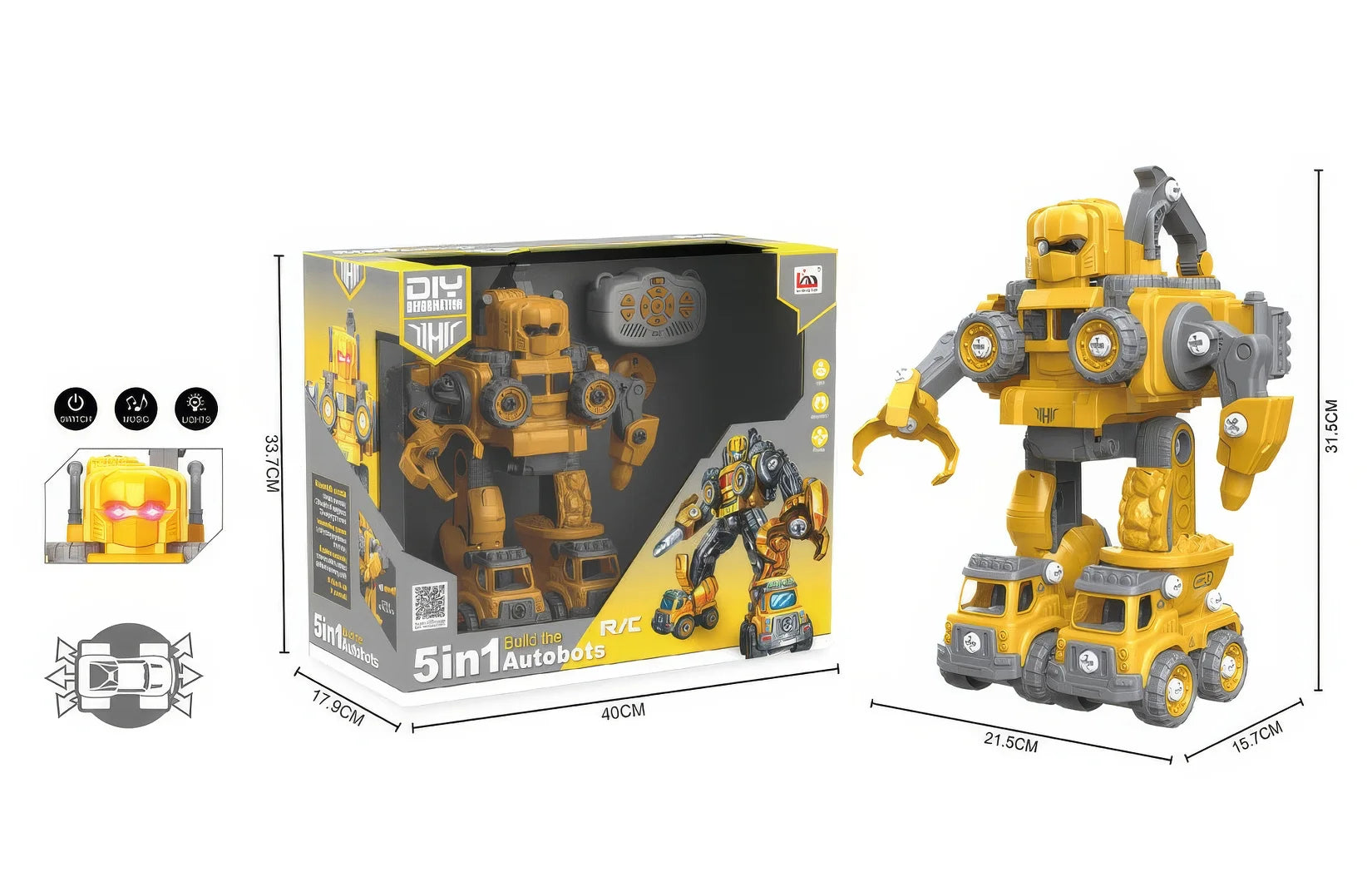 Playful toys 5-in-1 DIY Assemble Deformation R/C Construction Vehicle
