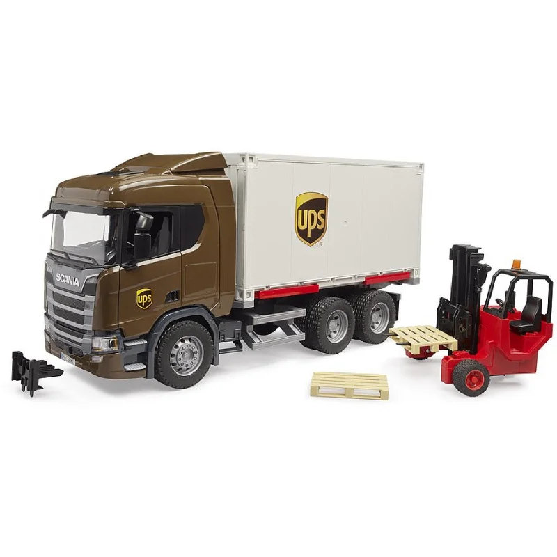 Realistic toy carsBruder Scania Super 560R UPS LAndistics truck w forklift