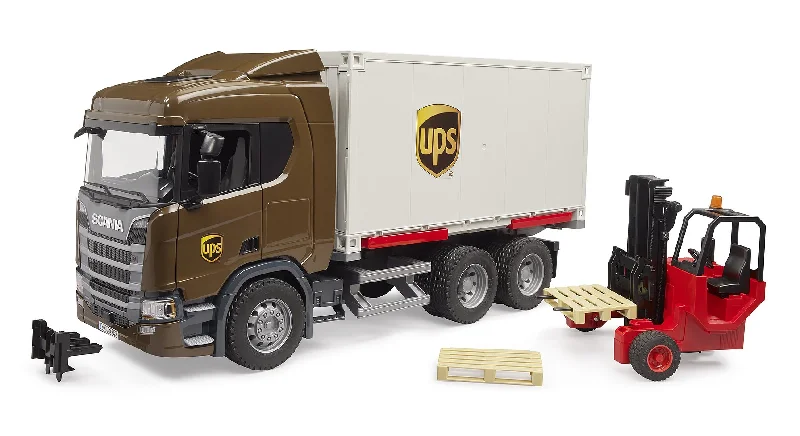 High-quality toy cars bruder Scania Super 560R UPS Logistics Truck mit Gabelstapler