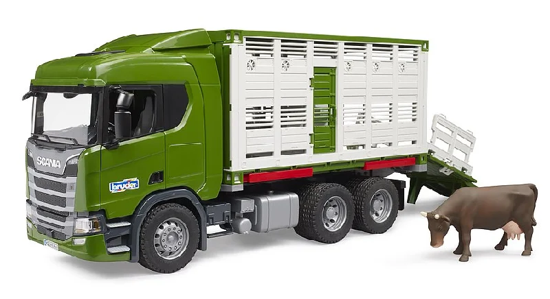 Enthusiastic toysbruder Scania Super 560R Viehtransport mit Rindern