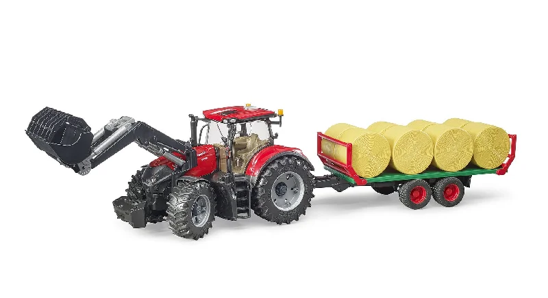 Realistic toy carsbruder Traktor Case IH Optum 300CVX mit Frontlader und Ballentransporter