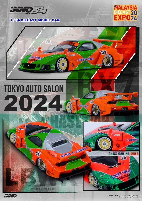 Durable toysINNO64 1/64 LIBERTY WALK MAZDA RX-7 SUPER SILHOUETTE ORANGE AND GREEN (CHANCE OF CHASE) Durable toysINNO64 1/64 LIBERTY WALK MAZDA RX-7 SUPER SILHOUETTE ORANGE AND GREEN (CHANCE OF CHASE)