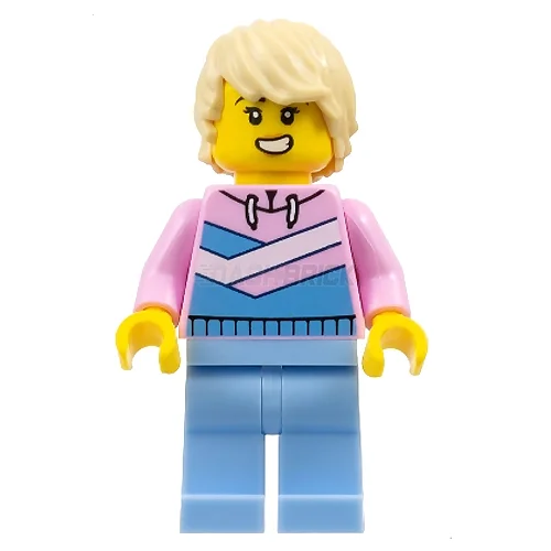 Family-friendly LEGO experiencesLEGO Minifigure - Female, Bright Pink Hoodie with Diagonal Stripes, Tan Tousled Hair [CITY]