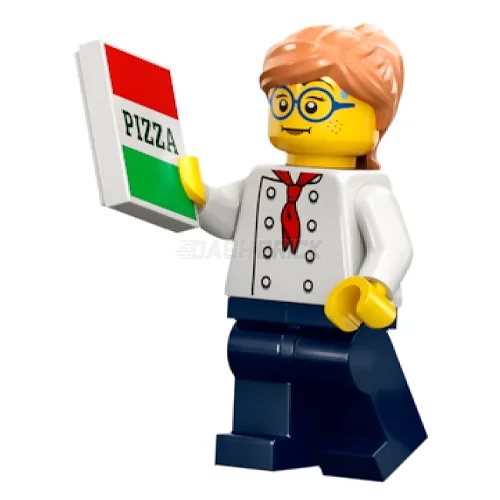 Stimulating and engaging LEGO playLEGO Minifigure - Female, Pizza Chef, White Torso with 8 Buttons, Glasses [CITY]